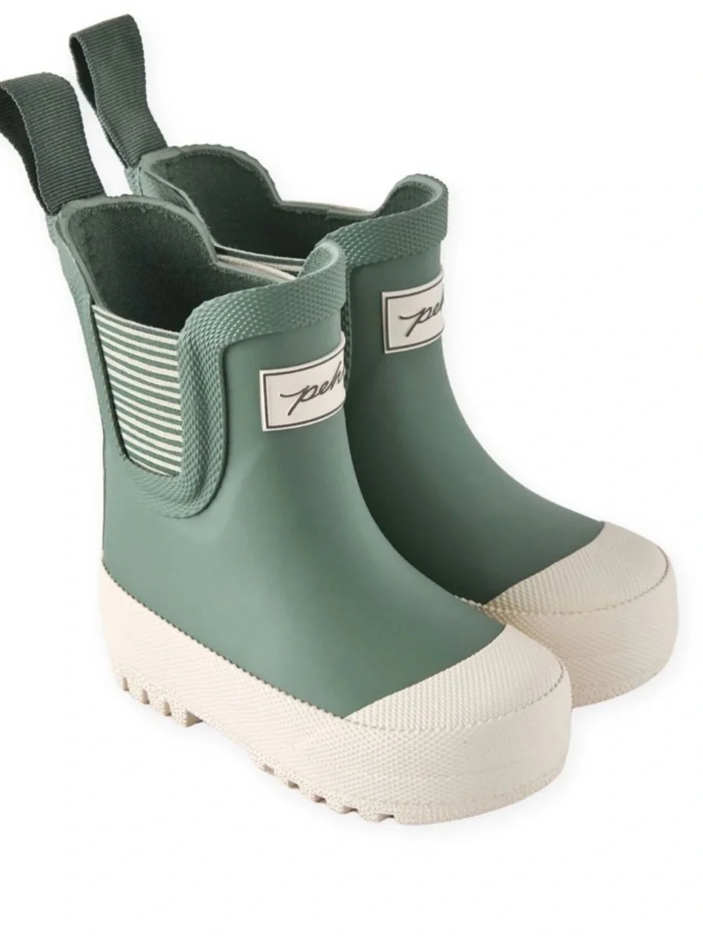 Kids Waterproof Green Rain Boots with Cream Sole